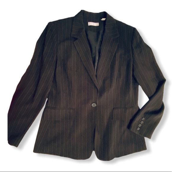 Kate Hill Blazer Black Boxy Pinstripe One Button Long Jacket Sz 10 - Picture 1 of 9